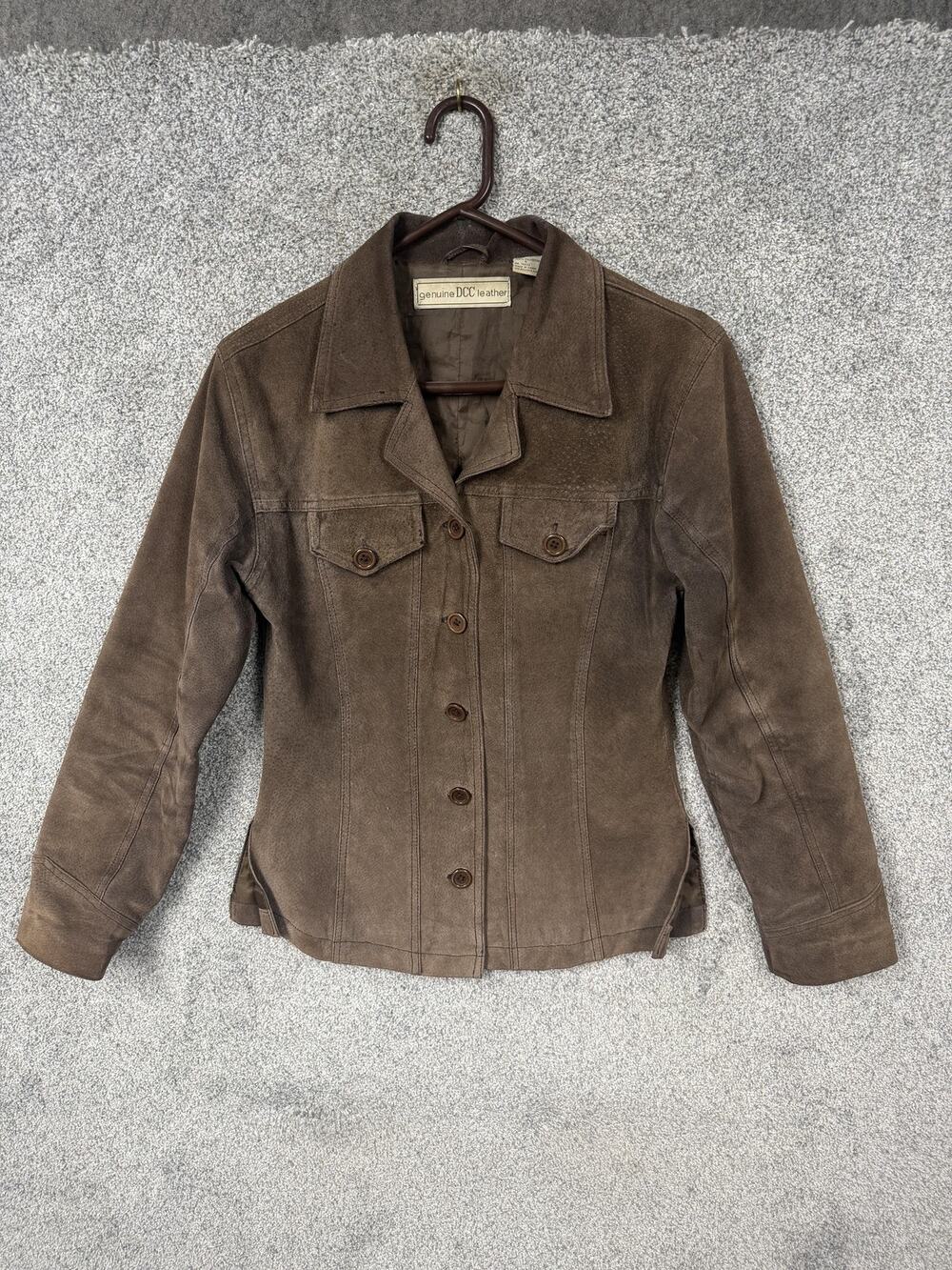 DCC Leather Jacket Womens Small Brown Suede Button Front Western Boho Chic